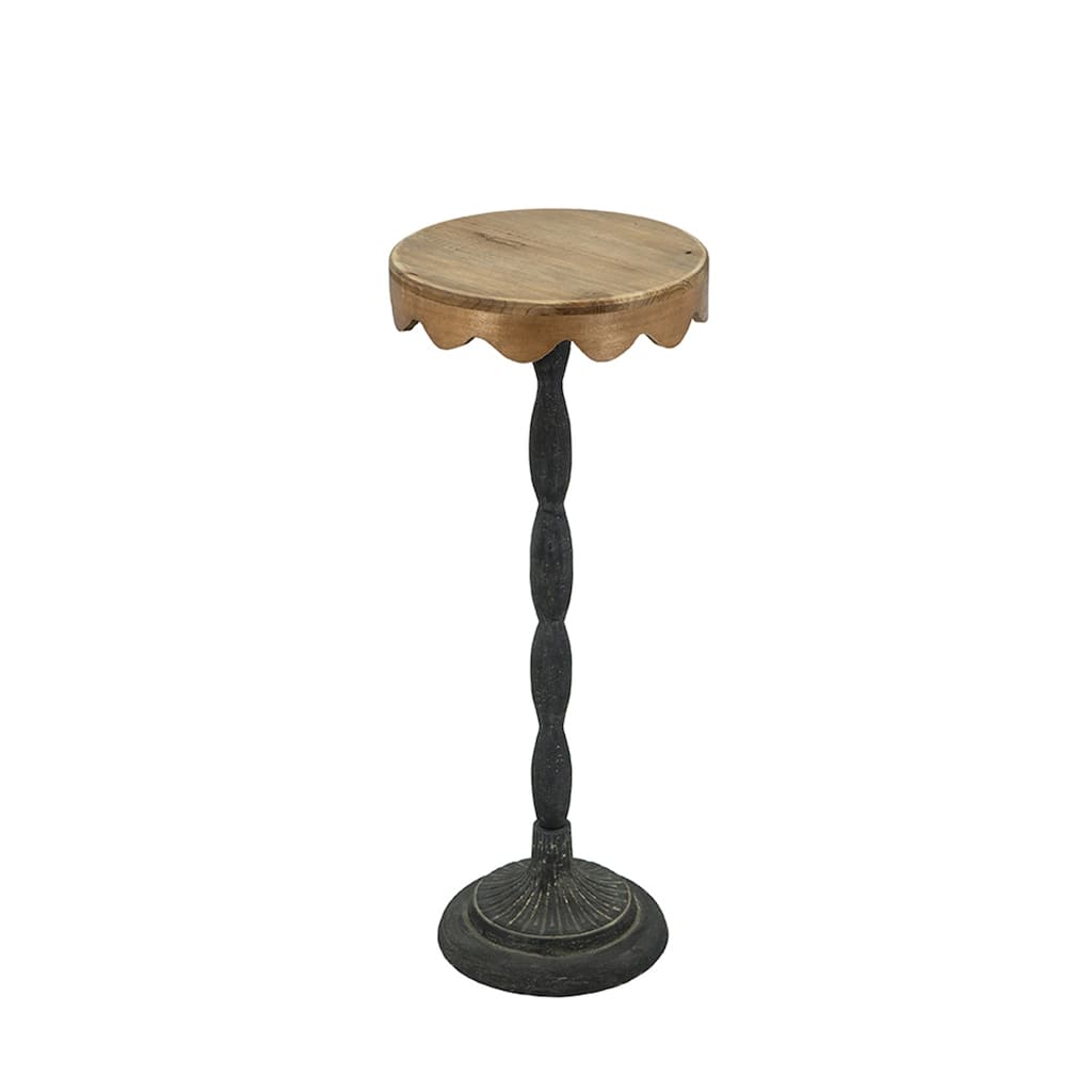 D10.5x25.5" Black Iron Side Table with Scalloped Brown Wooden Top