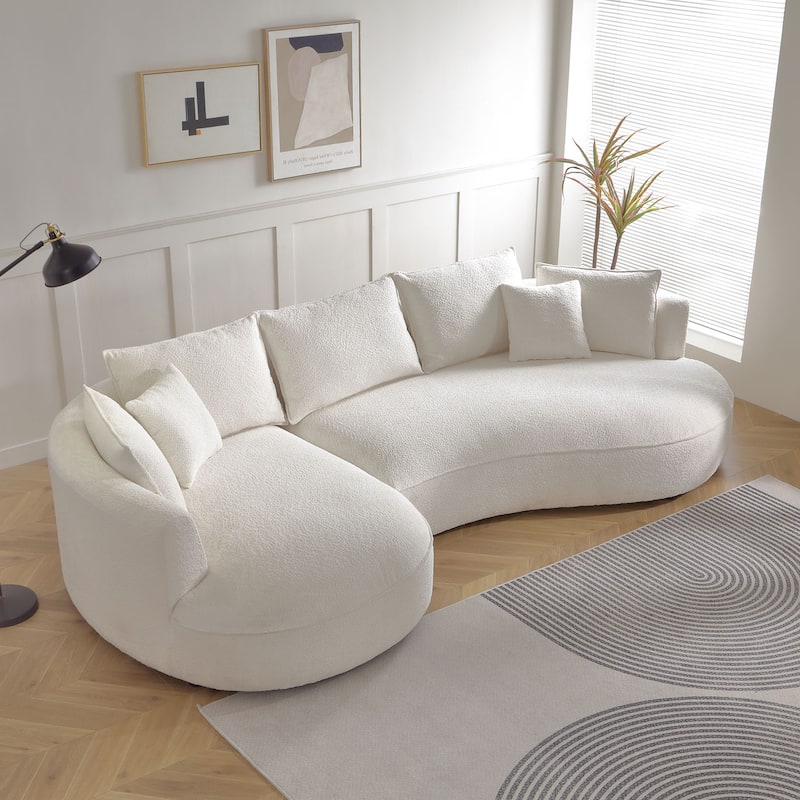Modern Curved L-Shaped Sectional Sofa with Chaise – Extra Wide White Upholstered Luxury Lounge