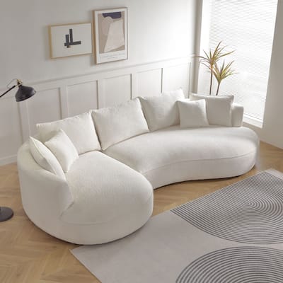 Modern Curved L-Shaped Sectional Sofa with Chaise – Extra Wide White Upholstered Luxury Lounge