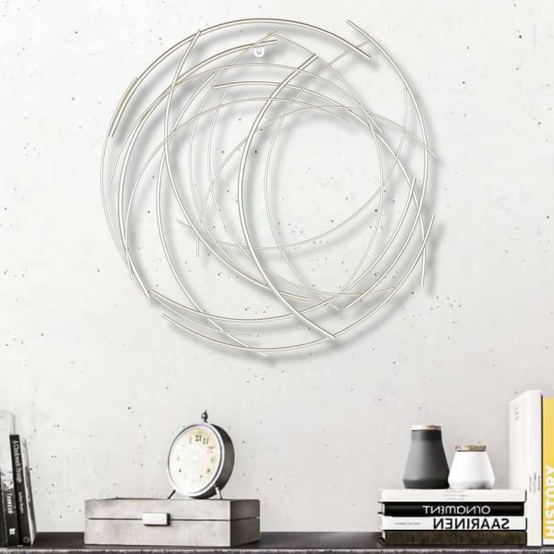 Denine Metal Silver Small Abstract Round Wall Art - W: 20" x D: 0.25" x H: 20.25"    
