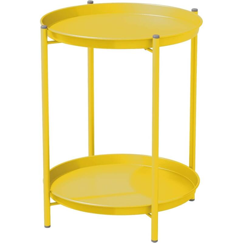 Steel Patio Side Table 2-Tier, Weather Resistant Outdoor Round End Table