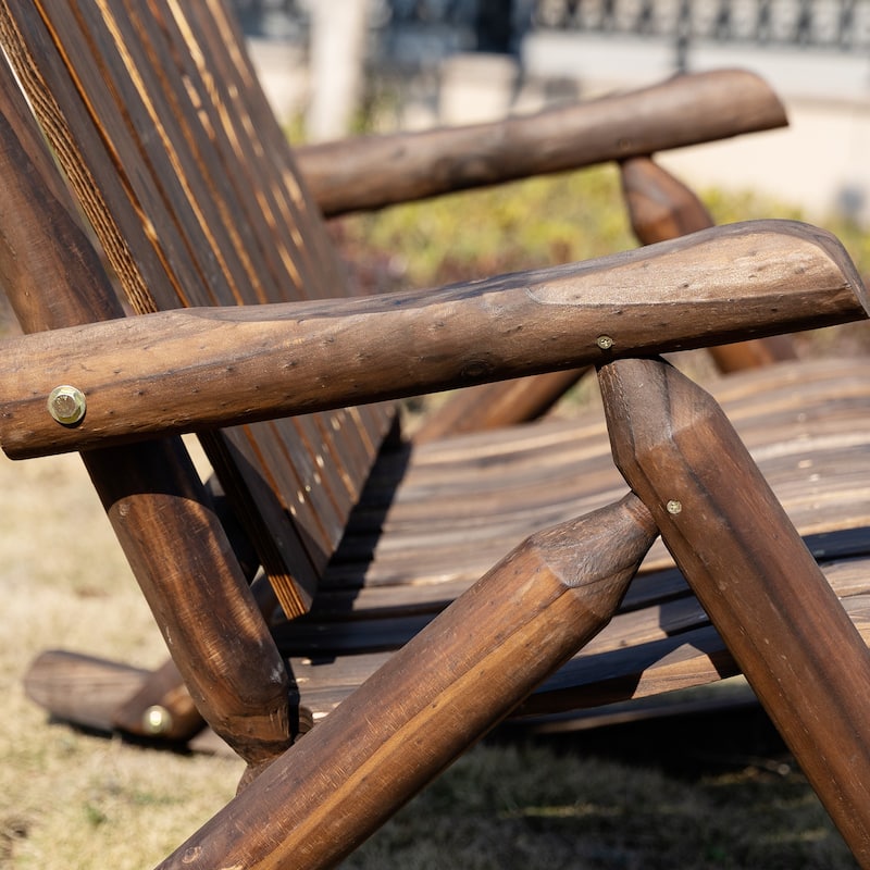 Outsunny 2-Person Wooden Adirondack Rocking with Slatted Design for Backyard, Porch, Poolside