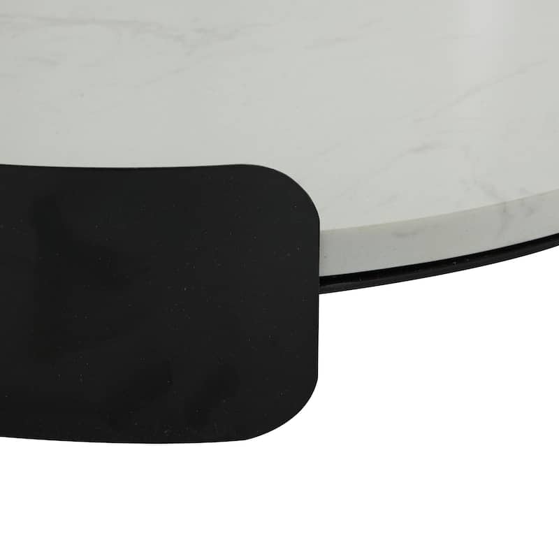 Marble Round Tray with Black Metal Frame - White - Roche River Decor