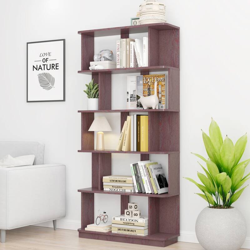 31.5"L X 64.56"H Free Combination Bookshelf Modern 5-Tier Open Storage Bookcase Mdf Wood Display Shelving, Media Storage Shelves