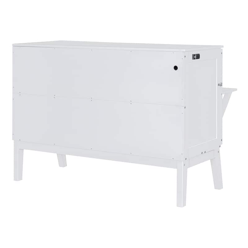 Queen Size Murphy Bed with USB Port and removable Shelves on Each Side,White