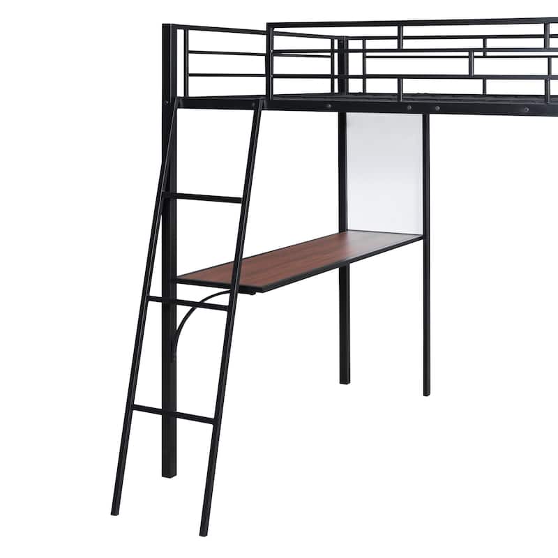Twin Metal Loft Bed with Integrated Desk
