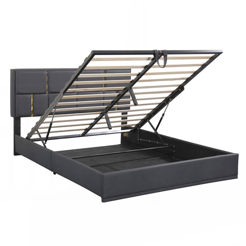 Queen Size Upholstered Platform Bed with Hydraulic Storage System