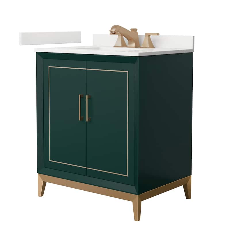 Wyndham Collection WCH515130S-QTZ-US3MXX Marlena 30" Free Standing - Green / White Quartz Top / Satin Bronze Hardware