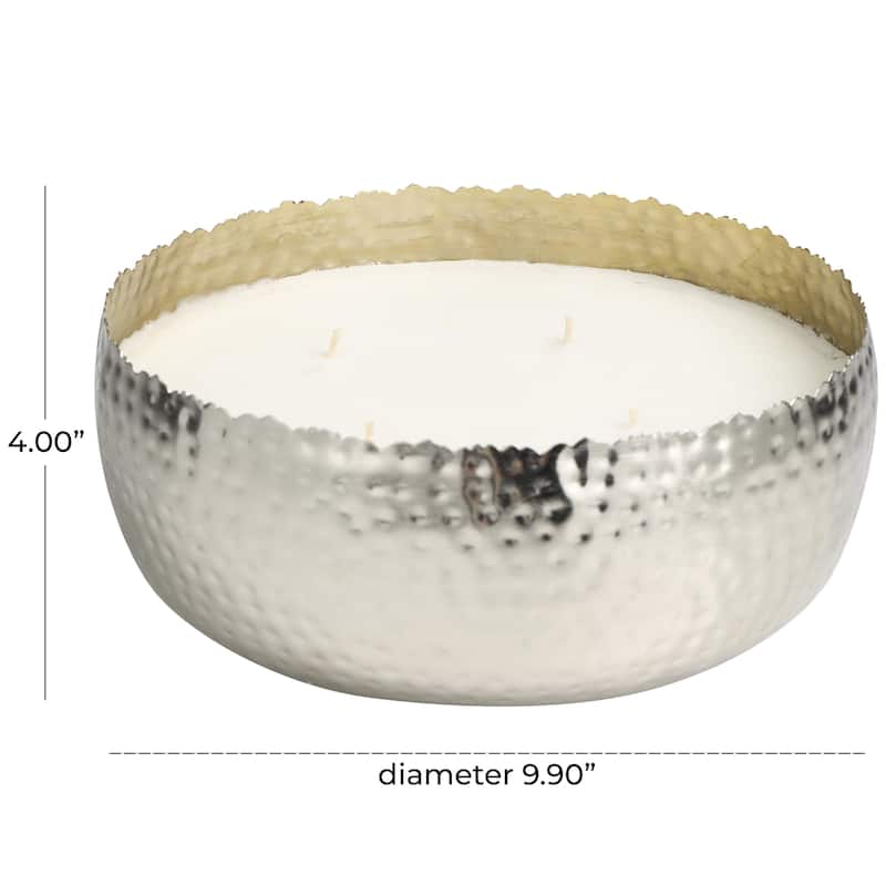 Gold, Silver or Black Metal White Sage Scented Wide Hammered 90 oz 4 Wick Decorative Candle with White Wax