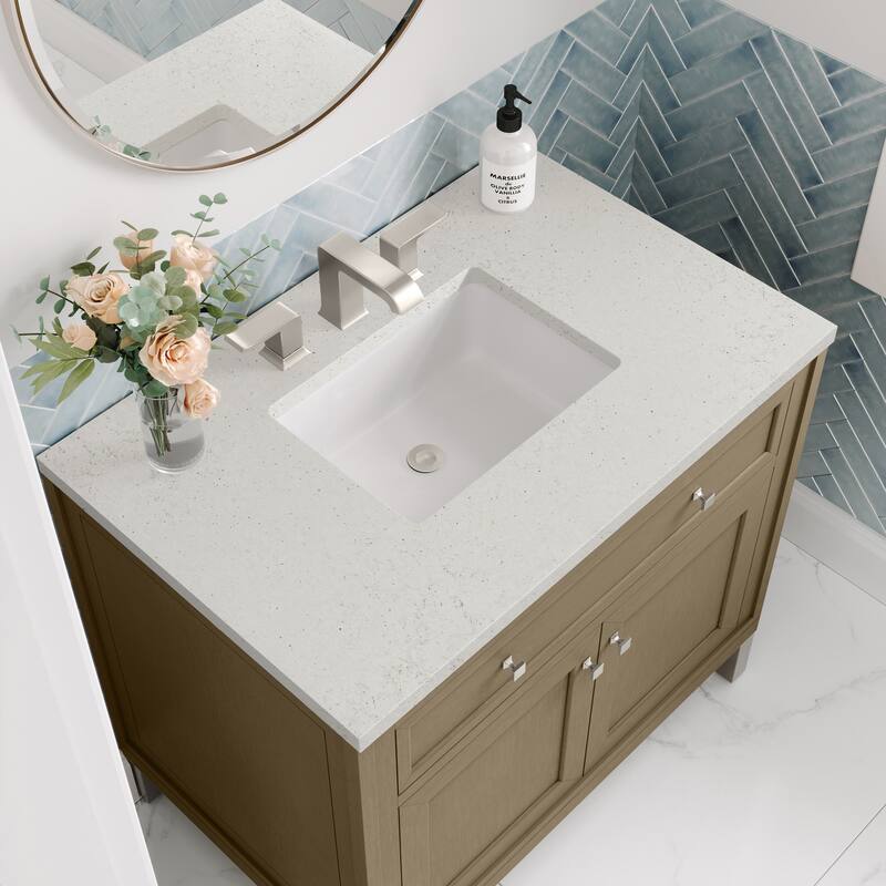 Chicago 36" Single Vanity, Walnut Whisper - Eternal Jasmine Pearl