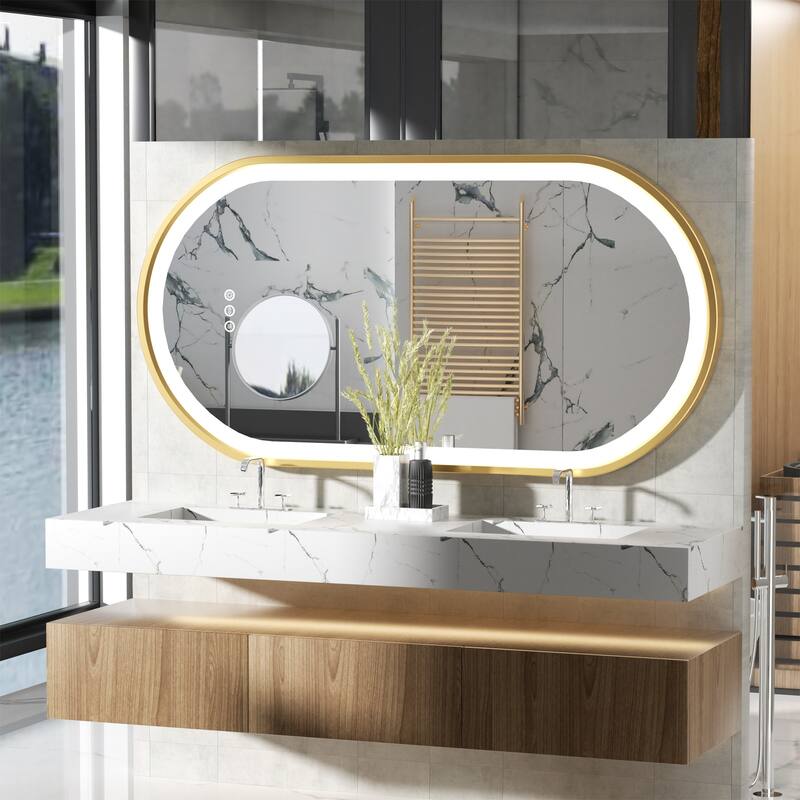 Gold Aluminium Alloy Frame Illuminated LED Bathroom Mirror