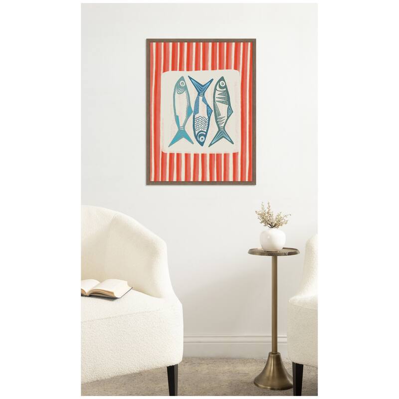 Kate and Laurel Sardine with Pink Stripes by Alicia Bock Framed Canvas Wall Art Print
