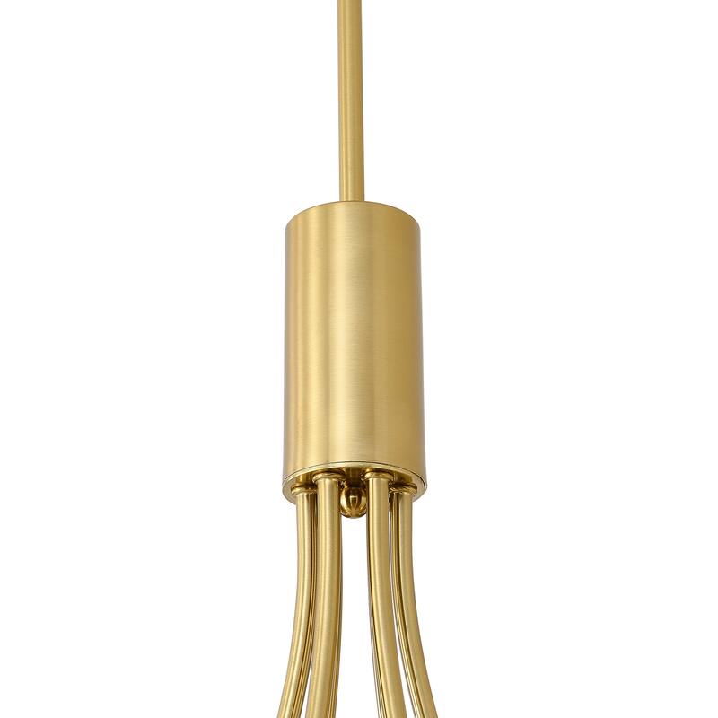 Mid - Century Modern 6 - Light Gold Sputnik Chandelier with White Glass Globes - Brushed Gold