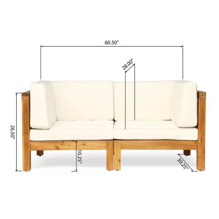 Roomfitters Outdoor X-Back Loveseat with Acacia Wood Frame and Weather-Resistant Cushions