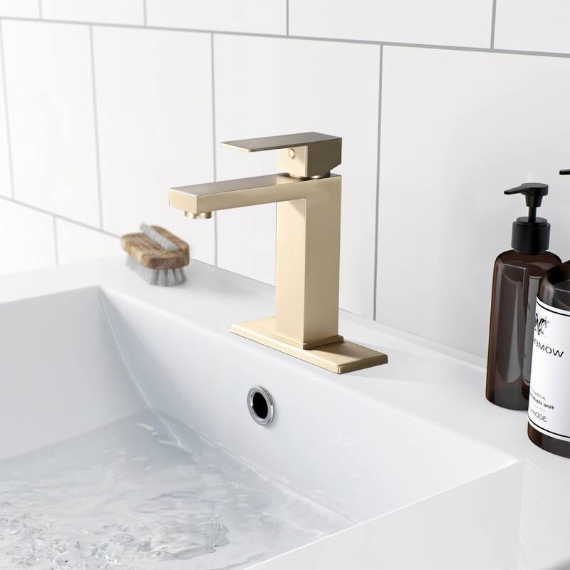 Modern Single Handle Bathroom Sink Faucet with Deck Plate and Drain Assembly, Fingerprint Resistant, Single Hole - Yellow