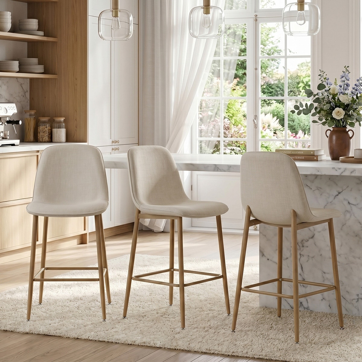 25.5"Seat Height Upholstered Counter Stool (Set of 3)