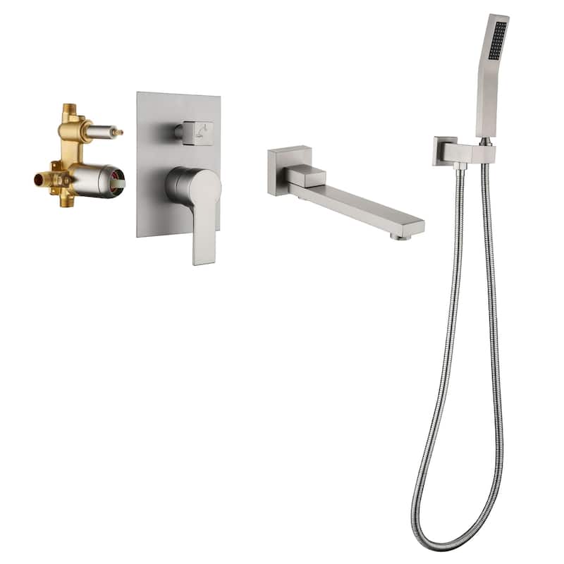 Wall Mounted Tub Faucet With Handshower Single Handle Bathroom Roman Bathtub Faucets Modern Tub Filler Trim With Handheld