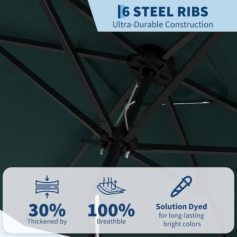 10' x 6.5' Solar Patio Umbrella with Crank and Push Button Tilt for Garden, Deck, Lawn, Pool (No Base)