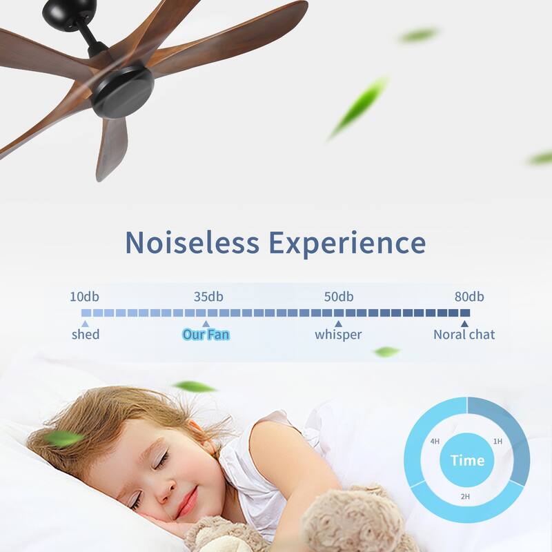 62 Inch Wood Ceiling Fan No Light Remote Low Profile Noiseless Reversible DC Motor Timer