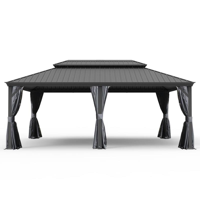 Domi Hardtop Gazebo with Galvanized Steel Double Roof and Aluminum Frame - 14’x20’ - DarkGrey