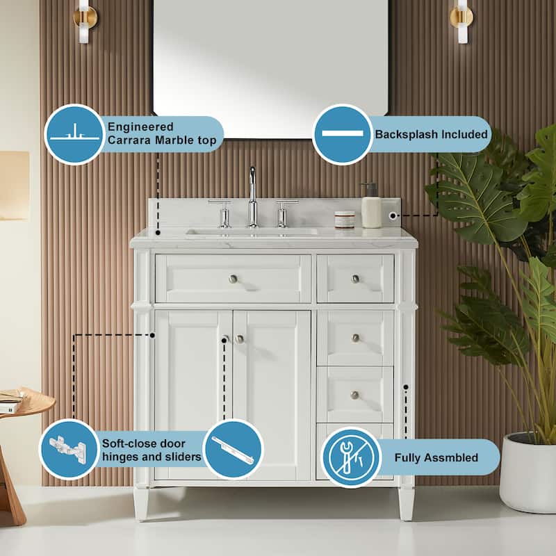 36''/48''/60'' Freestanding Bathroom Vanity with Single/Double Sink & Drawers, White