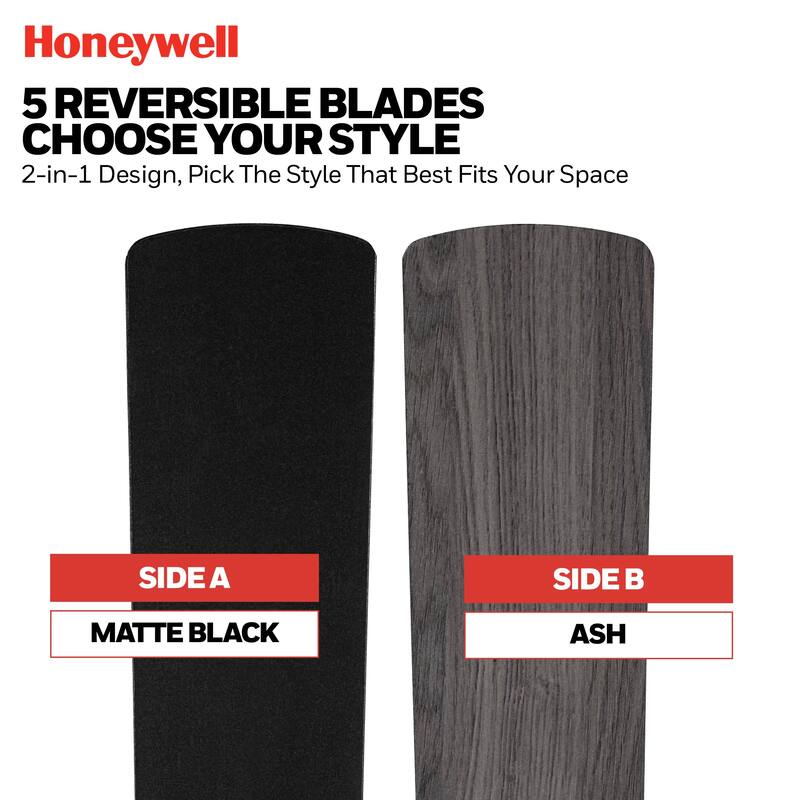 Honeywell 42" Halle Indoor Matte Black Ceiling Fan with Light & Pull Chain - 42 Inches