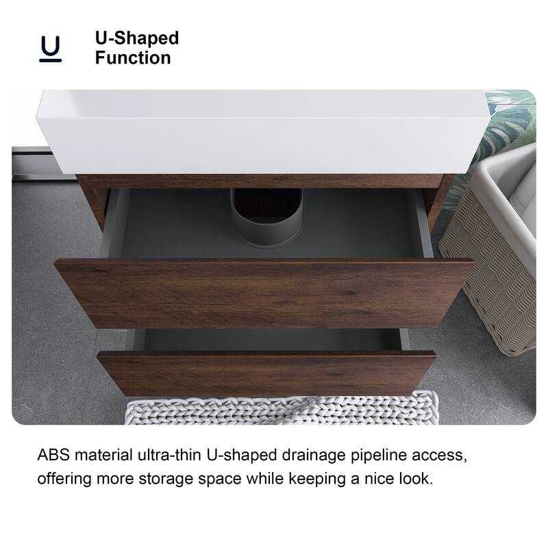 Single Sink Floating Bath Vanity in with Solid Surface Top