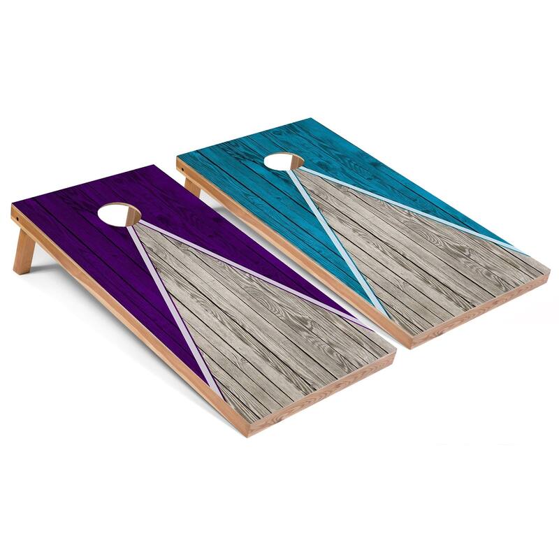Purple and Turquoise Pyramid Cornhole Boards with Case & Lights - 16 Years and Up