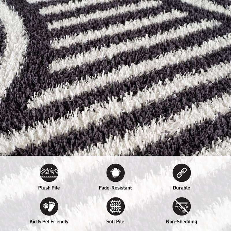 Abstract Arch Shag Rug - Medium Pile, Durable & Easy to Clean - Anthracite Dark Gray