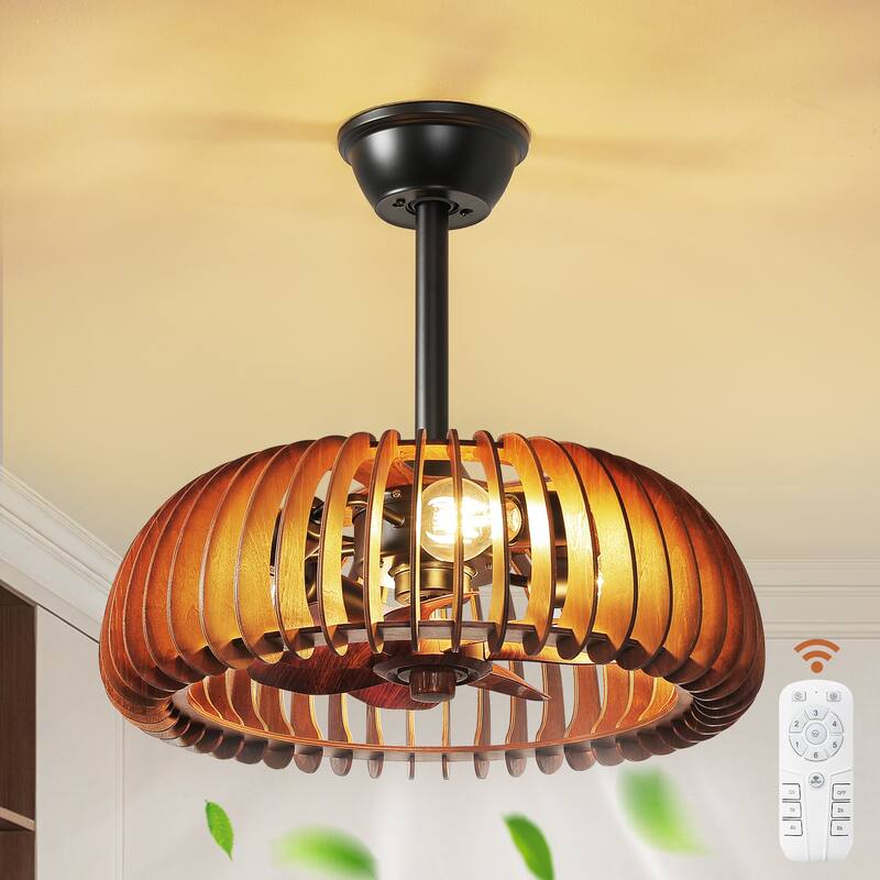 20" Ceiling Fan with Lantern for Kitchen, Farmhouse, Bedroom Ceiling Lights (6 Speeds, 1/2/4 Hour Timer) - Walnut - 4-light - Dark Walnut