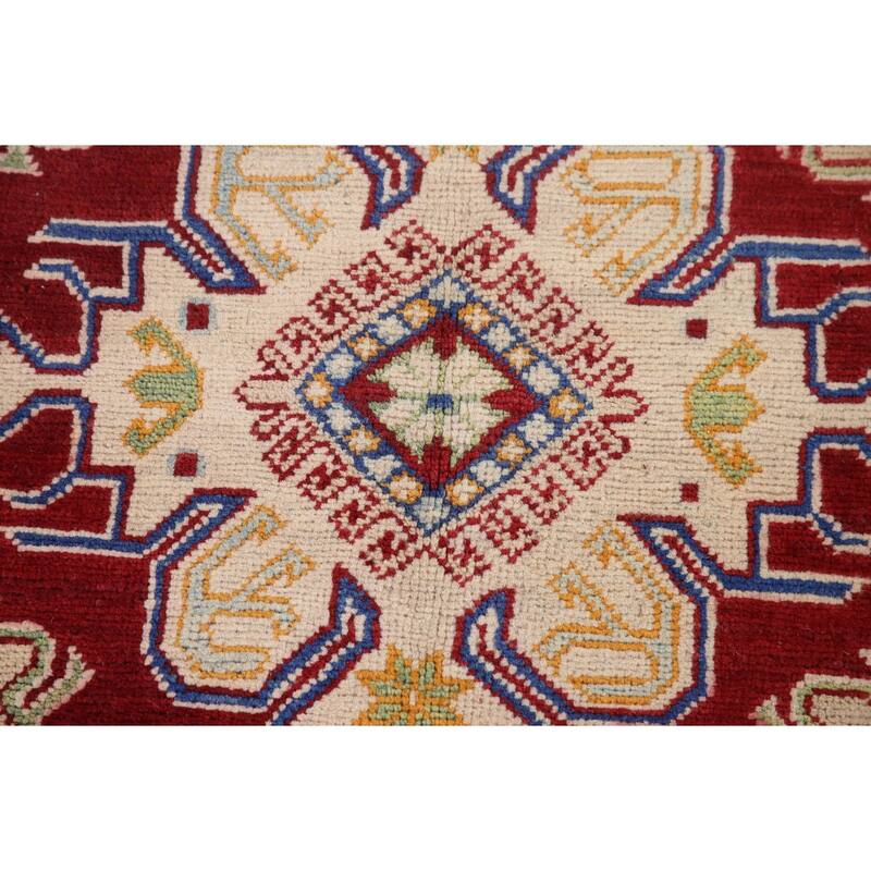 Hand Knotted Oriental 100% Wool Carpet Traditional Geometric Red Kazak Area Rug - 9' 11'' X 6' 5''