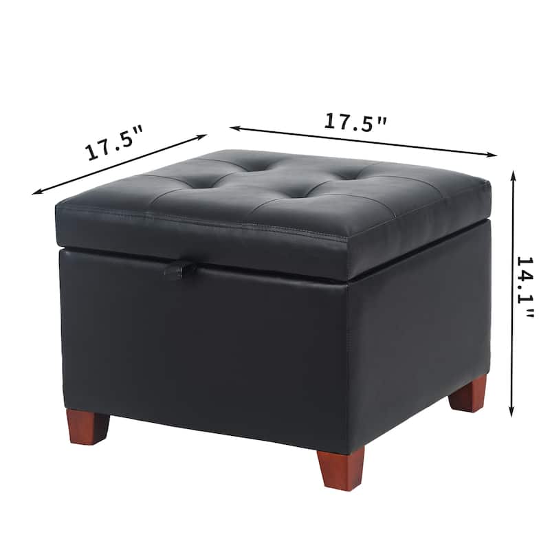 Adeco Faux Leather Tufted Flip Top Storage Ottoman
