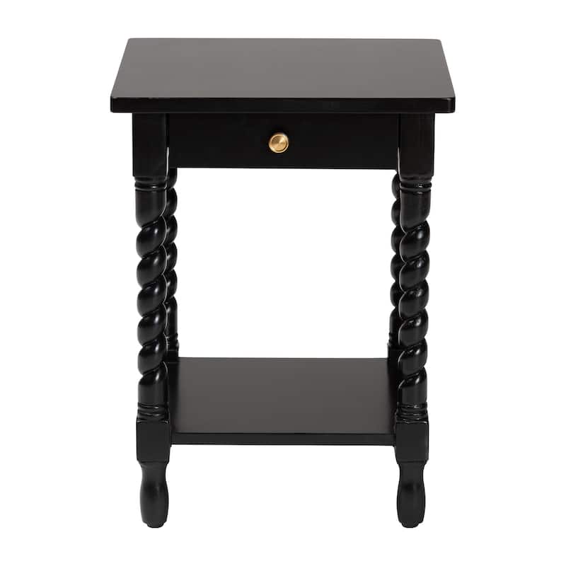 Niklas Nightstand with Twisted Legs - 1-Drawer Bedroom Side Table with Storage Shelf