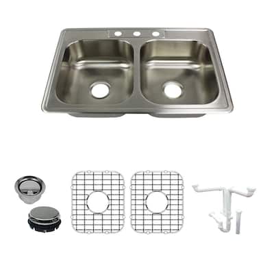 Transolid K-STDE33226-3 Select 33" Drop In Double Basin Stainless - Brushed Stainless Steel