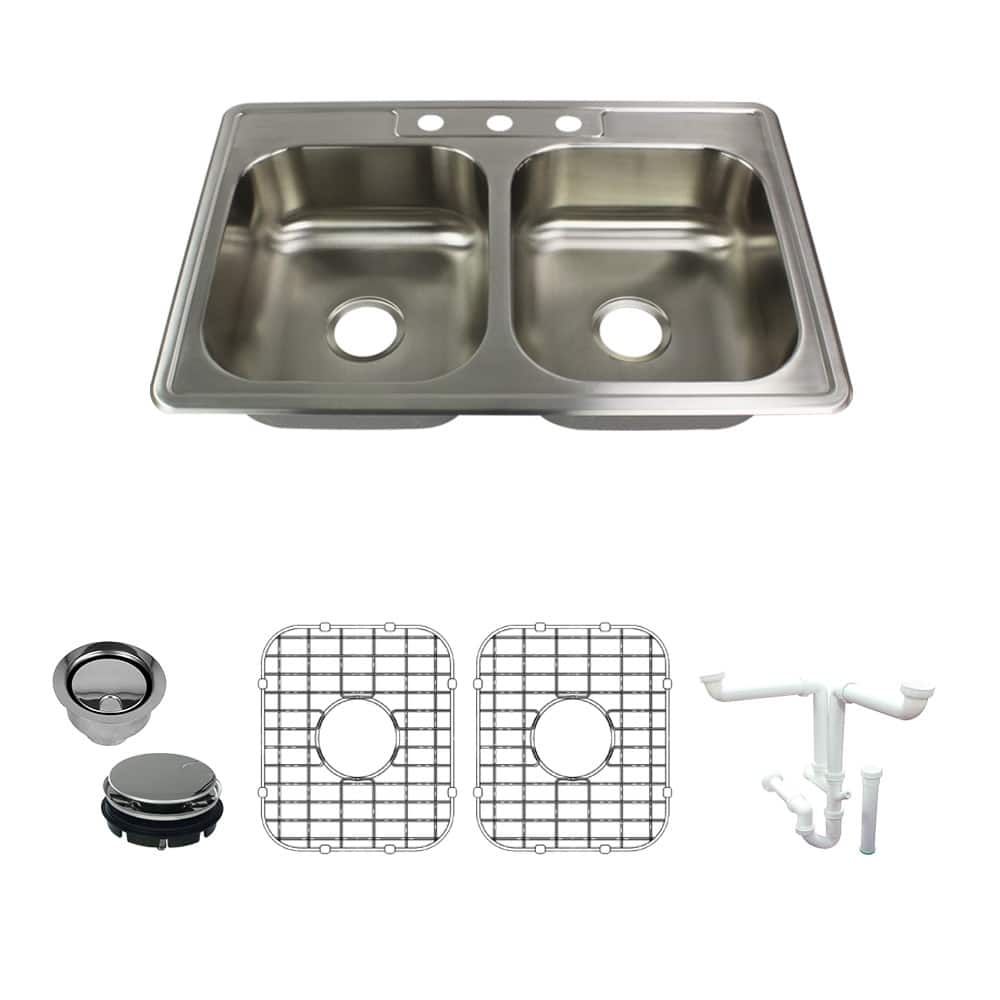 Transolid K-STDE33226-3 Select 33" Drop In Double Basin Stainless - Brushed Stainless Steel