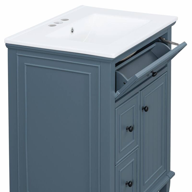 24" Bathroom Vanity with Sink, Bathroom Vanity Cabinet with One Flip Drawer and Two Drawers, Adjustable Shelf