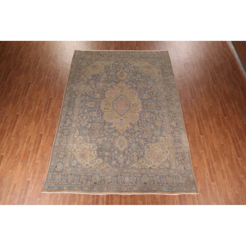 Geometric Tabriz Persian Vintage Rug Hand-Knotted Wool Carpet - 9'6"x 13'2"
