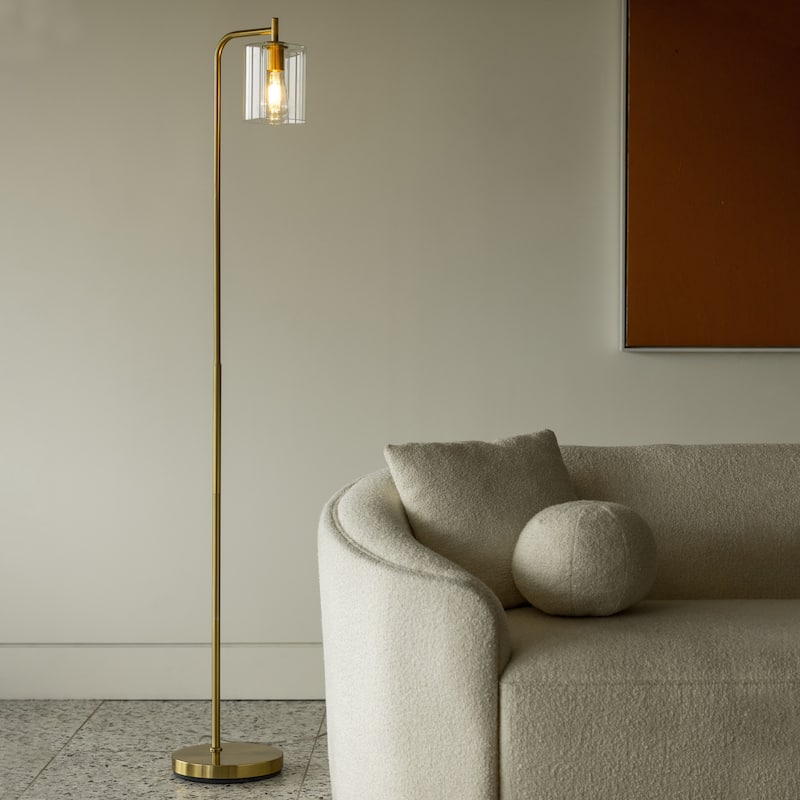 Brightech Elizabeth 66 in. Antique Brass Industrial LED Super Bright Floor Lamp with Glass Cylinder Shade