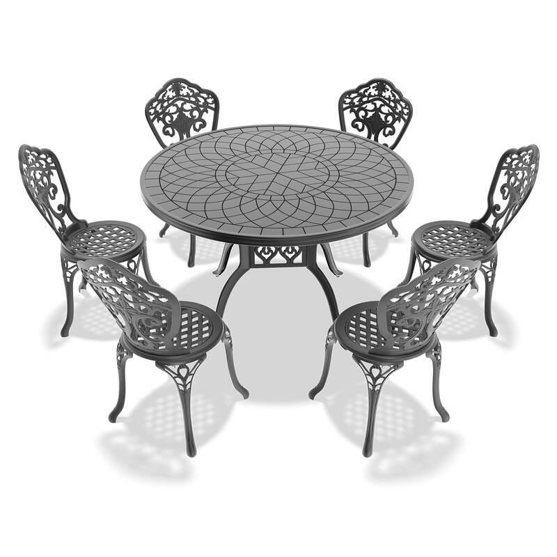 Traditions 7-Piece Patio Outdoor Dining Set with 6 Dining Chairs and 47.24 in.Round Table, Rust Free