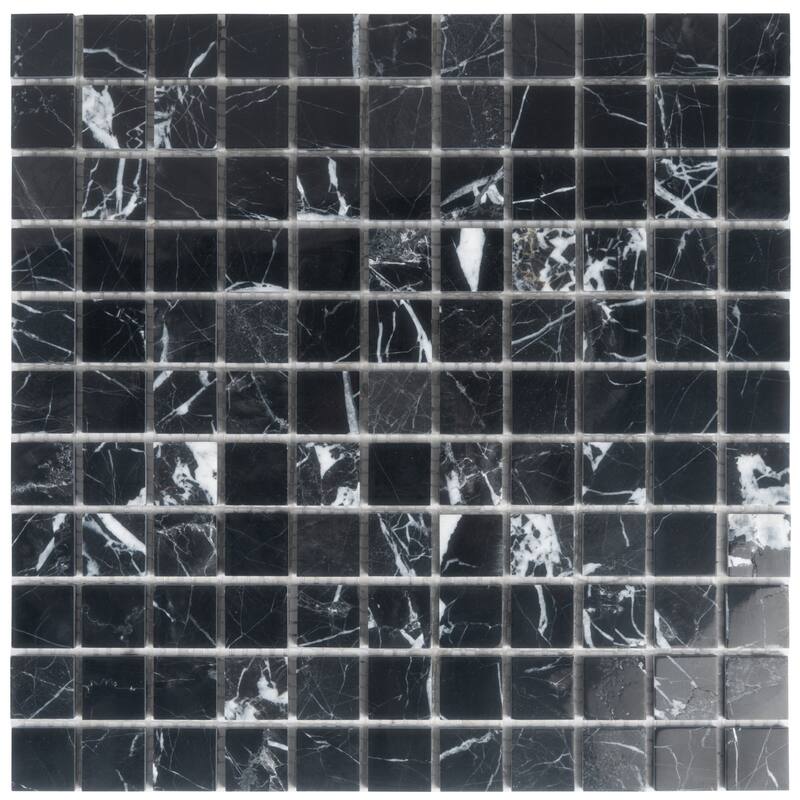 Apollo tile 12 x 12 Vigoro Polished Black Nero Marquina Marble Tile (5 sq ft/case) - 5 Pack