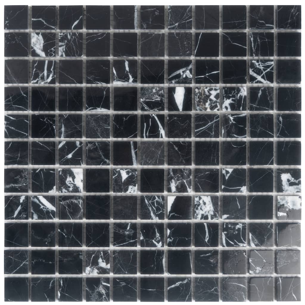 Apollo tile 12 x 12 Vigoro Polished Black Nero Marquina Marble Tile (5 sq ft/case) - 5 Pack