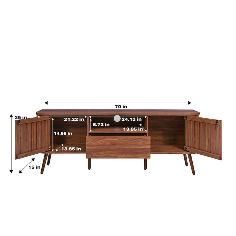 Finley 70 in. Farmhouse Curved TV Stand with Drawer and Storage Doors Fits TVs up to 75 in. with Cable Management, by JONATHAN Y