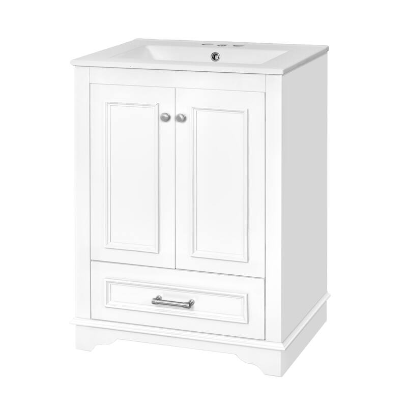 GDFStudio - Halcyon Modern Freestanding Bathroom Vanity with Ceramic Sink and Soft-Closing Storage Doors & Silver Handles