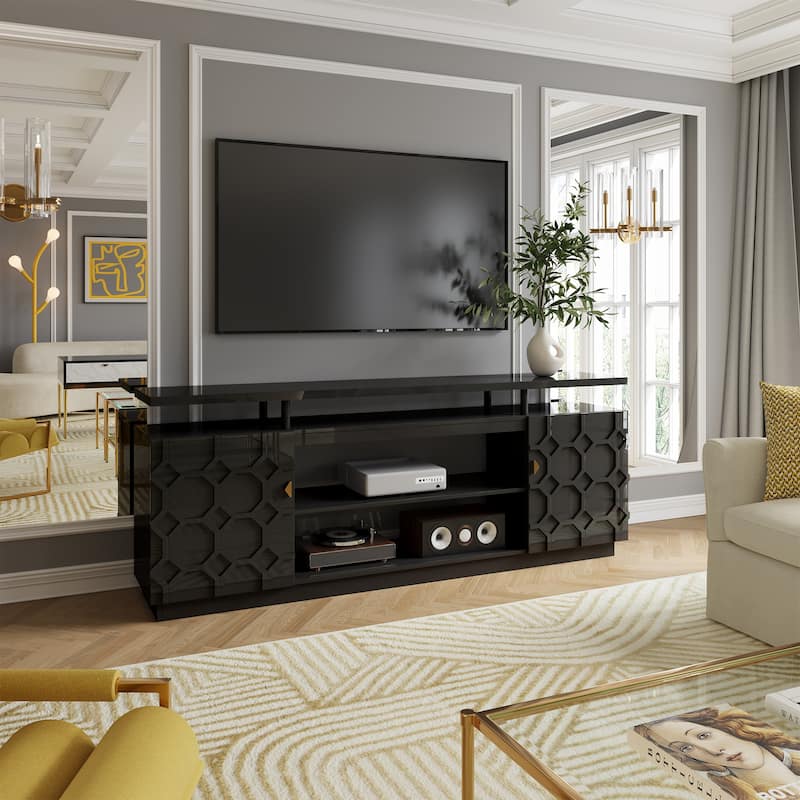 Clihome High Gloss 70'' Storage TV Stand - Black