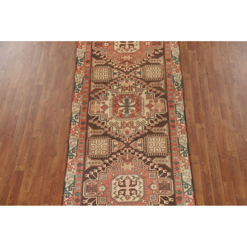 Ardebil Persian Vintage Runner Rug Hand-Knotted Wool Carpet - 3'7"x 10'7"