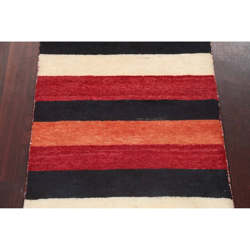 Contemporary Gabbeh Kashkoli Wool Area Rug Hand-knotted Striped Carpet - 2'2" x 3'0"
