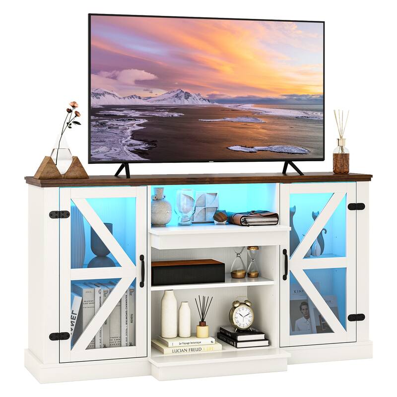Gymax 59'' Media Console Table w/3-Level Shelves LED Lights 22 Dynamic - White