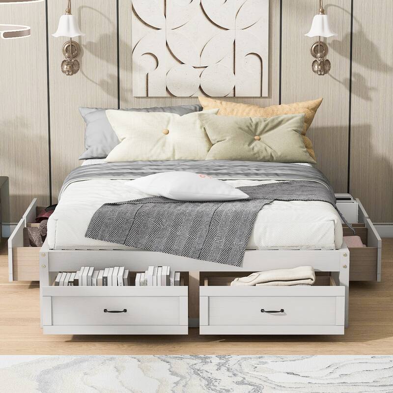 Queen Size MDF Platform Bed with 6 Storage Drawers