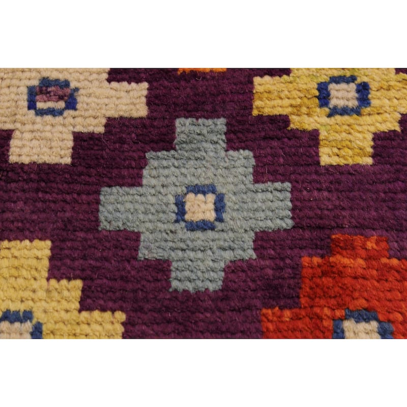 Rustic Balochi Hahn Purple/Green Hand Knotted Wool Rug - 3'4'' x 4'11''