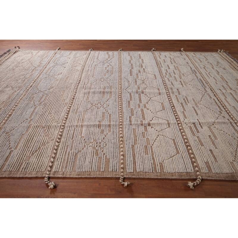 All-Over Striped Moroccan Modern Area Rug Handmade Wool Carpet - 8'0"x 12'1"